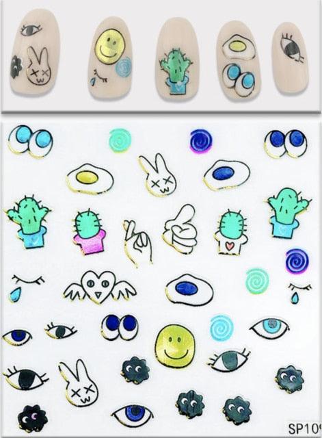 Plant Laser Abstract Lady Face Nail Decals Sliders Paper Art Decor Gel Polish Sticker Manicure Foils 3D Rhinestone Sticker Fun Nail Art Stickers Decal 3D Self-Adhesive Abstract Face Curve Graffiti Nail Design for Acrylic Nail Supplies Stevvex