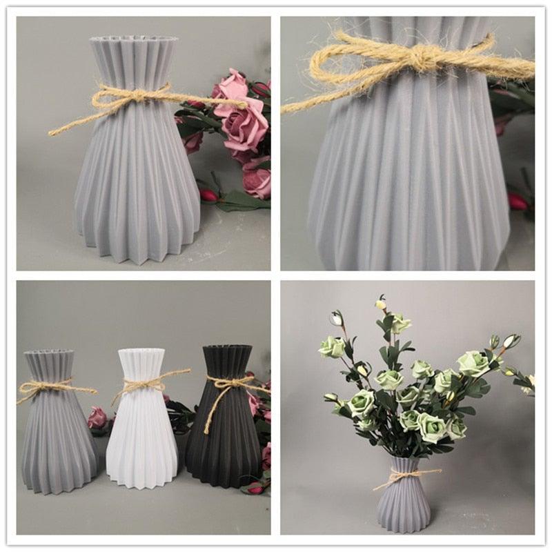 Plastic Vases Anti-ceramic Unbreakable Basket Imitation Rattan Flower Vase For Home Décor Desktop Decoration Living Room Office or Bookshelf Stevvex