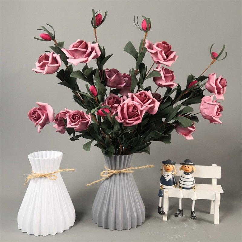 Plastic Vases Anti-ceramic Unbreakable Basket Imitation Rattan Flower Vase For Home Décor Desktop Decoration Living Room Office or Bookshelf Stevvex
