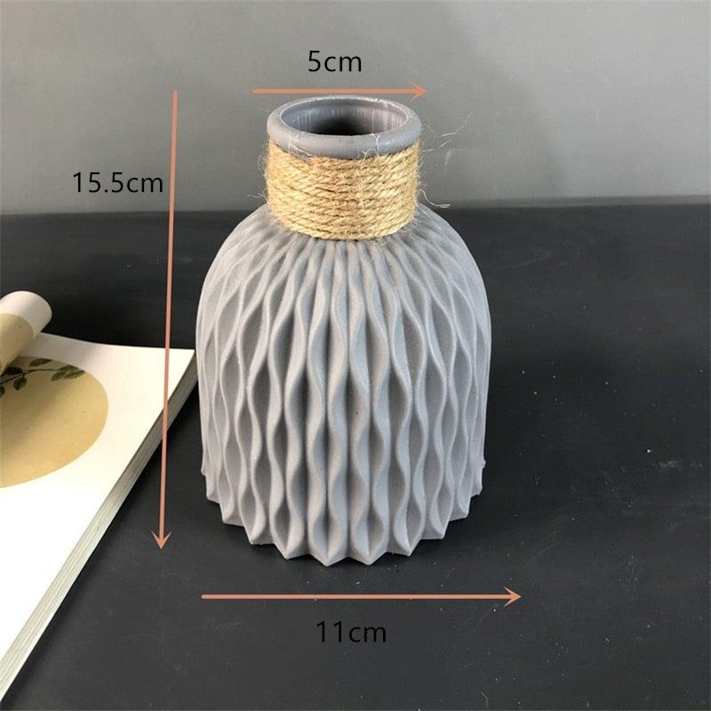 Plastic Vases Anti-ceramic Unbreakable Basket Imitation Rattan Flower Vase For Home Décor Desktop Decoration Living Room Office or Bookshelf Stevvex
