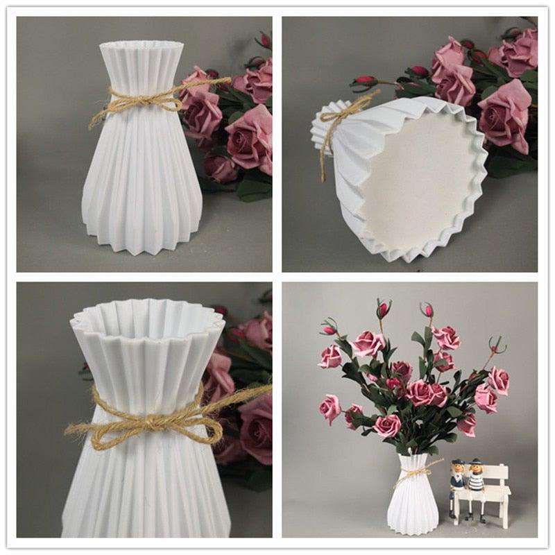 Plastic Vases Anti-ceramic Unbreakable Basket Imitation Rattan Flower Vase For Home Décor Desktop Decoration Living Room Office or Bookshelf Stevvex