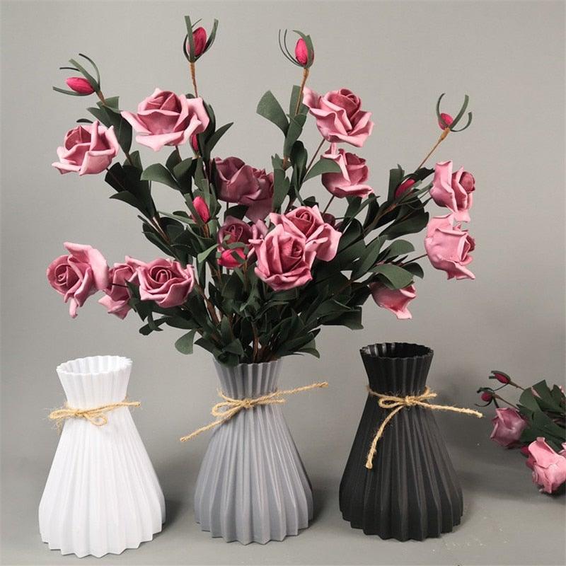 Plastic Vases Anti-ceramic Unbreakable Basket Imitation Rattan Flower Vase For Home Décor Desktop Decoration Living Room Office or Bookshelf Stevvex