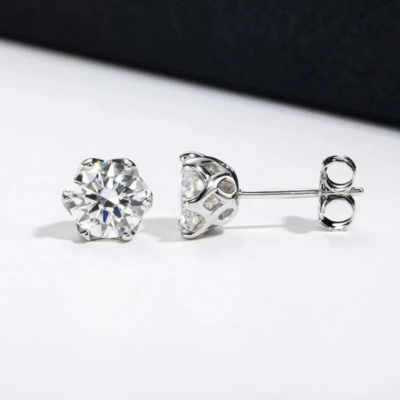 1ct-4ct D Color VVS1 3EX Round Moissanite Stud Earrings Platinum Plated 925 BandsCo Straps