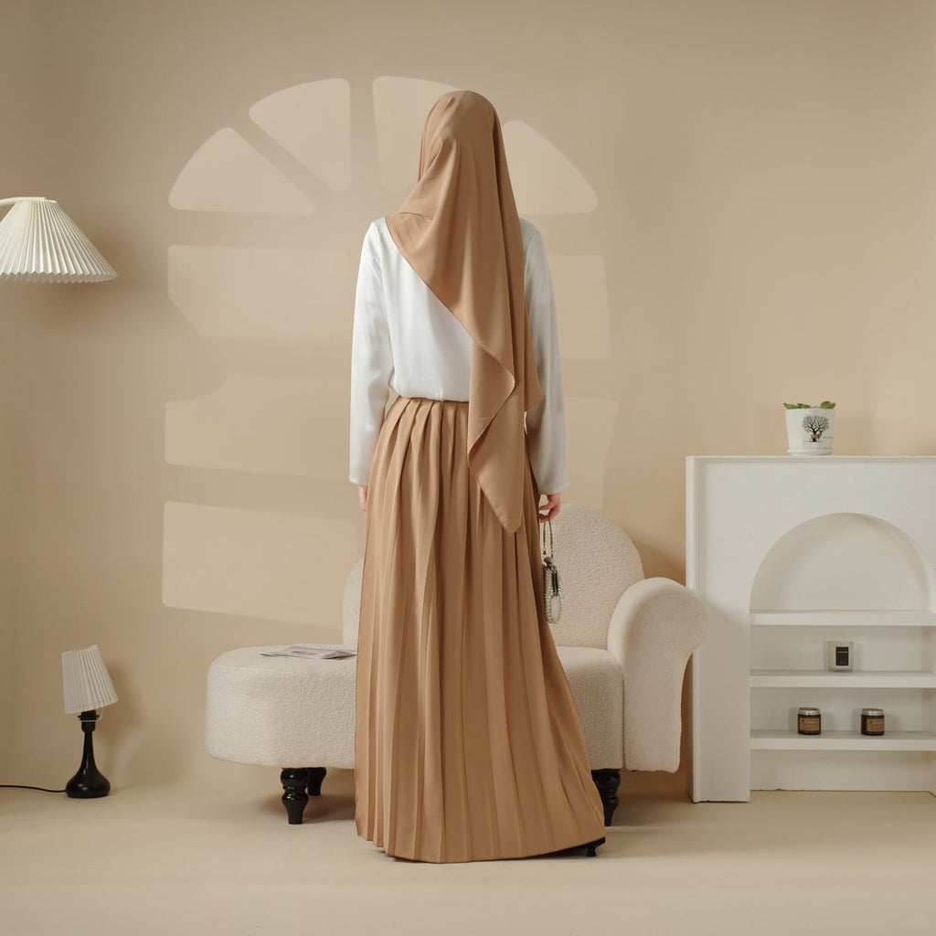 Pleated Overskirt, Wide-Cut Pants & Matching Hijab Set (MS025) - SJB-DIAMOND ELITES