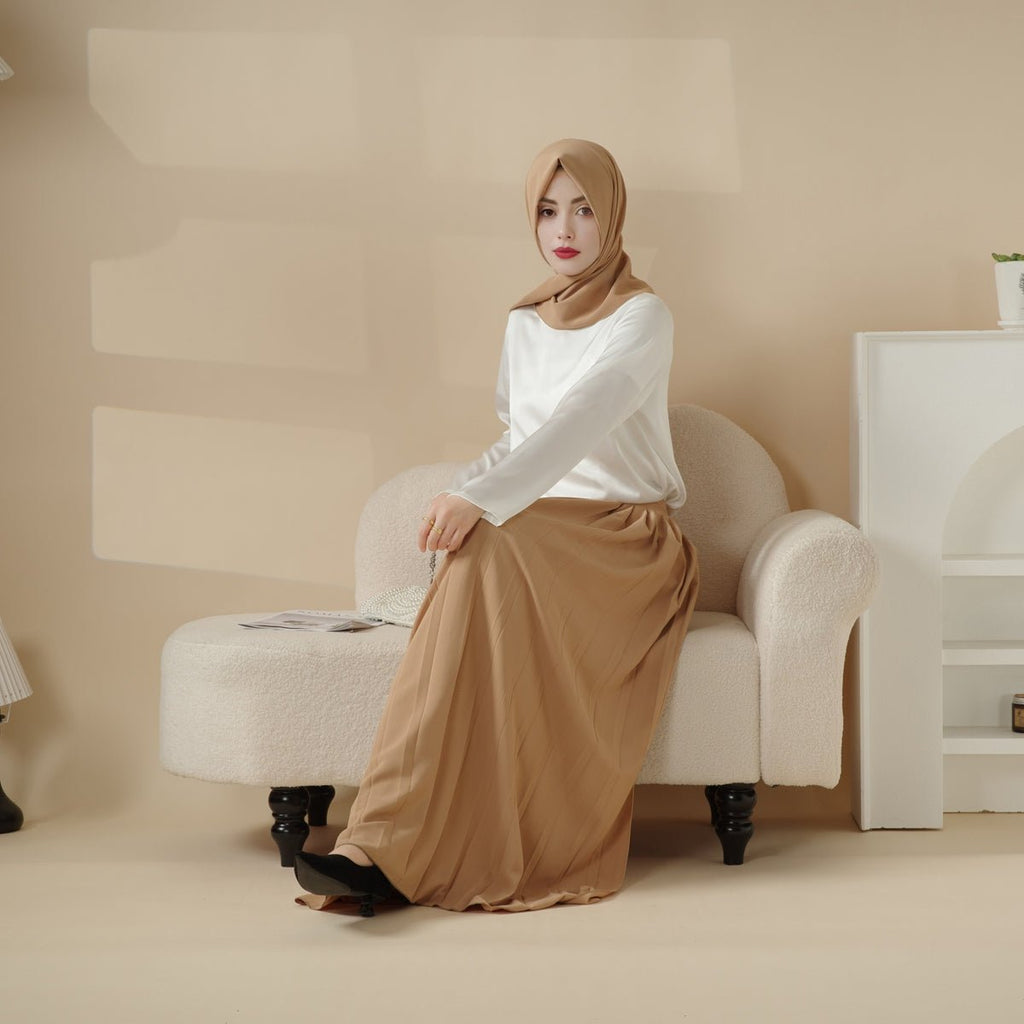 Pleated Overskirt, Wide-Cut Pants & Matching Hijab Set (MS025) - SJB-DIAMOND ELITES