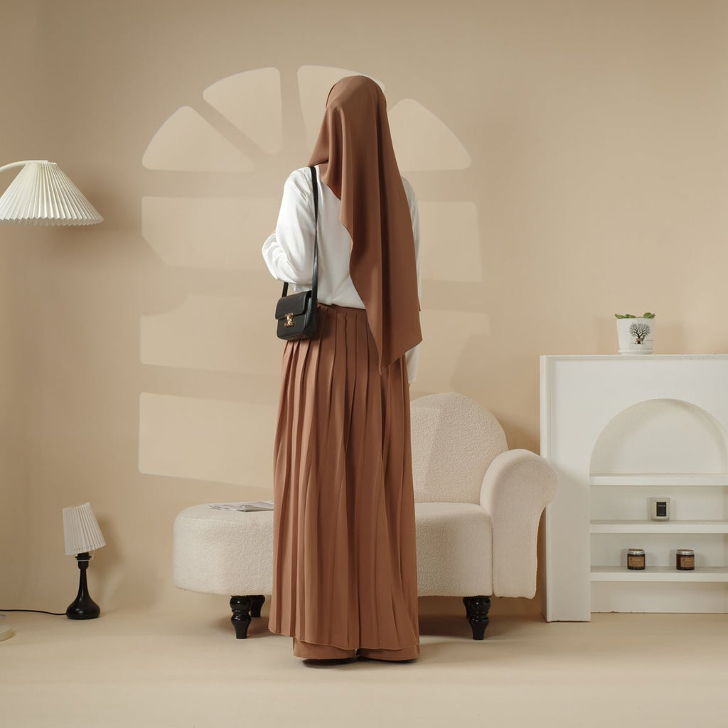 Pleated Overskirt, Wide-Cut Pants & Matching Hijab Set (MS025) - SJB-DIAMOND ELITES