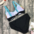 Plus Size Neon Striped Bikini Set Push Up Women High Waist Bikini Set Halter Two Piece Bathing Suits Crisscross Tummy Control Swimsuit Push Up Swimwear Women High Waist Halter Beach Swimwear Retro Bathing Suit Swimming Suit Stevvex