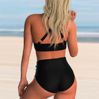 Plus Size Neon Striped Bikini Set Push Up Women High Waist Bikini Set Halter Two Piece Bathing Suits Crisscross Tummy Control Swimsuit Push Up Swimwear Women High Waist Halter Beach Swimwear Retro Bathing Suit Swimming Suit Stevvex