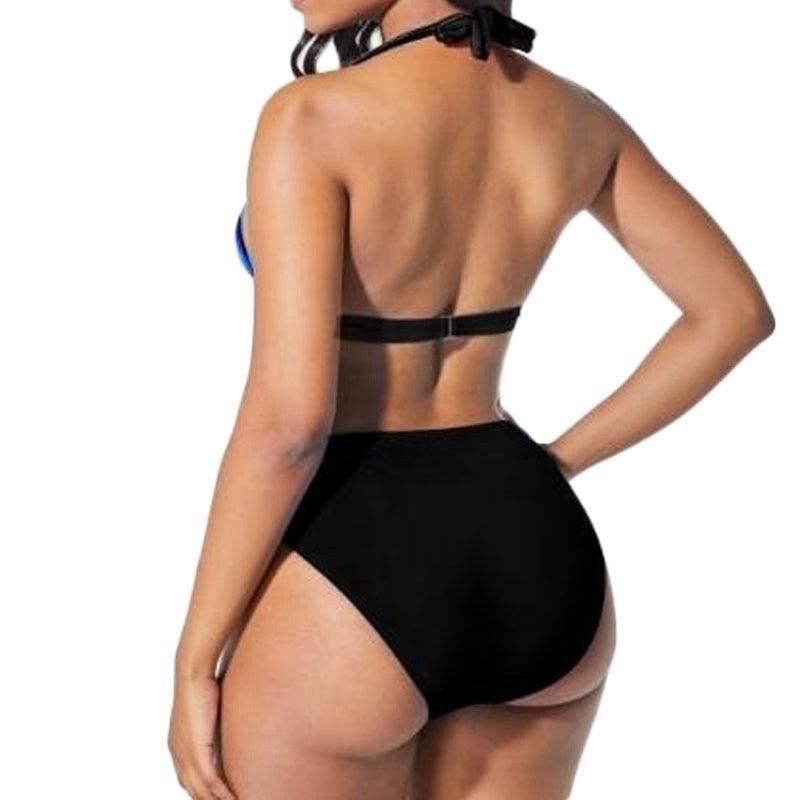 Plus Size Neon Striped Bikini Set Push Up Women High Waist Bikini Set Halter Two Piece Bathing Suits Crisscross Tummy Control Swimsuit Push Up Swimwear Women High Waist Halter Beach Swimwear Retro Bathing Suit Swimming Suit Stevvex
