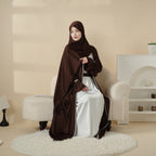 Poet Sleeve Satin Open Abaya With Matching Belt and Hijab (MOA009) Mariam's Collection
