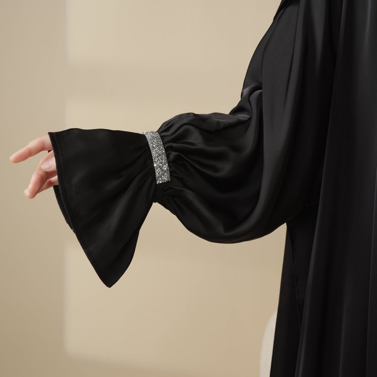Poet Sleeve Satin Open Abaya With Matching Belt and Hijab (MOA009) Mariam's Collection