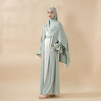 Poet Sleeve Satin Open Abaya With Matching Belt and Hijab (MOA009) Mariam's Collection