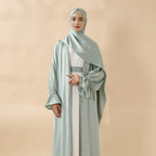 Poet Sleeve Satin Open Abaya With Matching Belt and Hijab (MOA009) Mariam's Collection