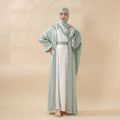 Poet Sleeve Satin Open Abaya With Matching Belt and Hijab (MOA009) Mariam's Collection
