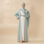 Poet Sleeve Satin Open Abaya With Matching Belt and Hijab (MOA009) Mariam's Collection