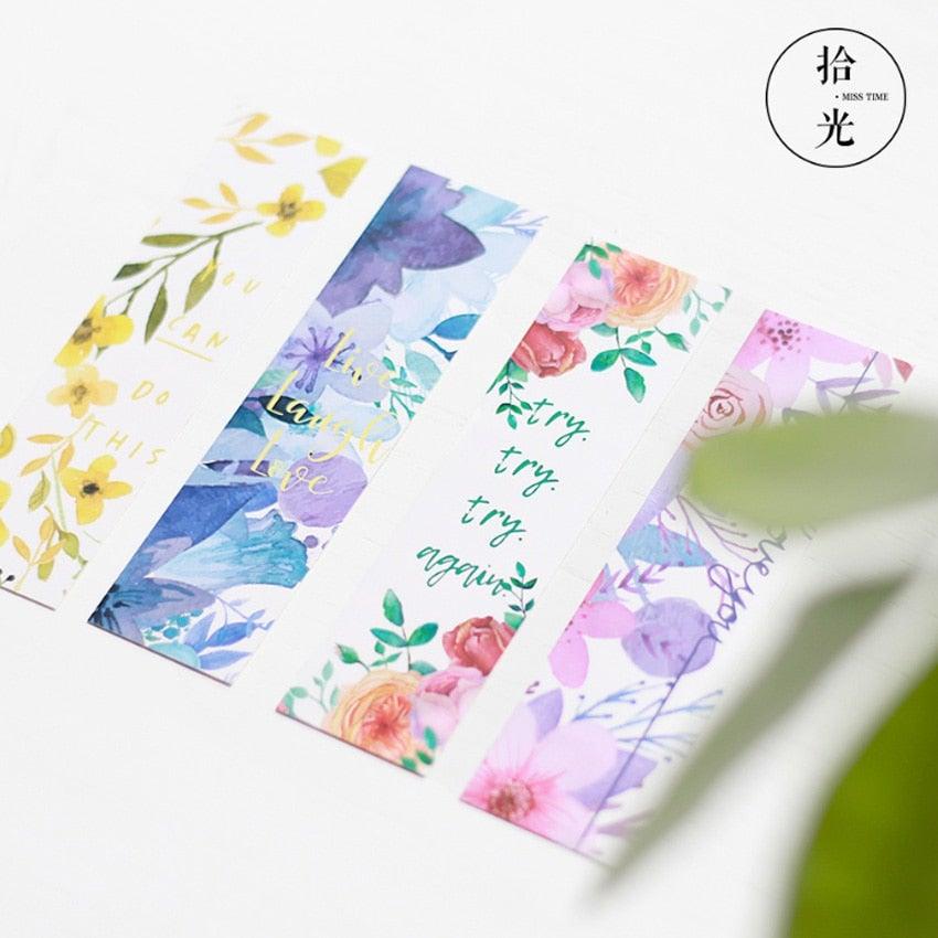 Poetic Flower Boxed Paper Art Small Fresh Bookmarks Stationery School Supplies Kids Gift Bookmarks Positive Page Marker For School Office Students Bookworm Presents Stevvex