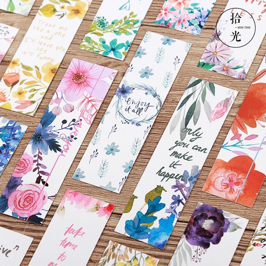 Poetic Flower Boxed Paper Art Small Fresh Bookmarks Stationery School Supplies Kids Gift Bookmarks Positive Page Marker For School Office Students Bookworm Presents Stevvex