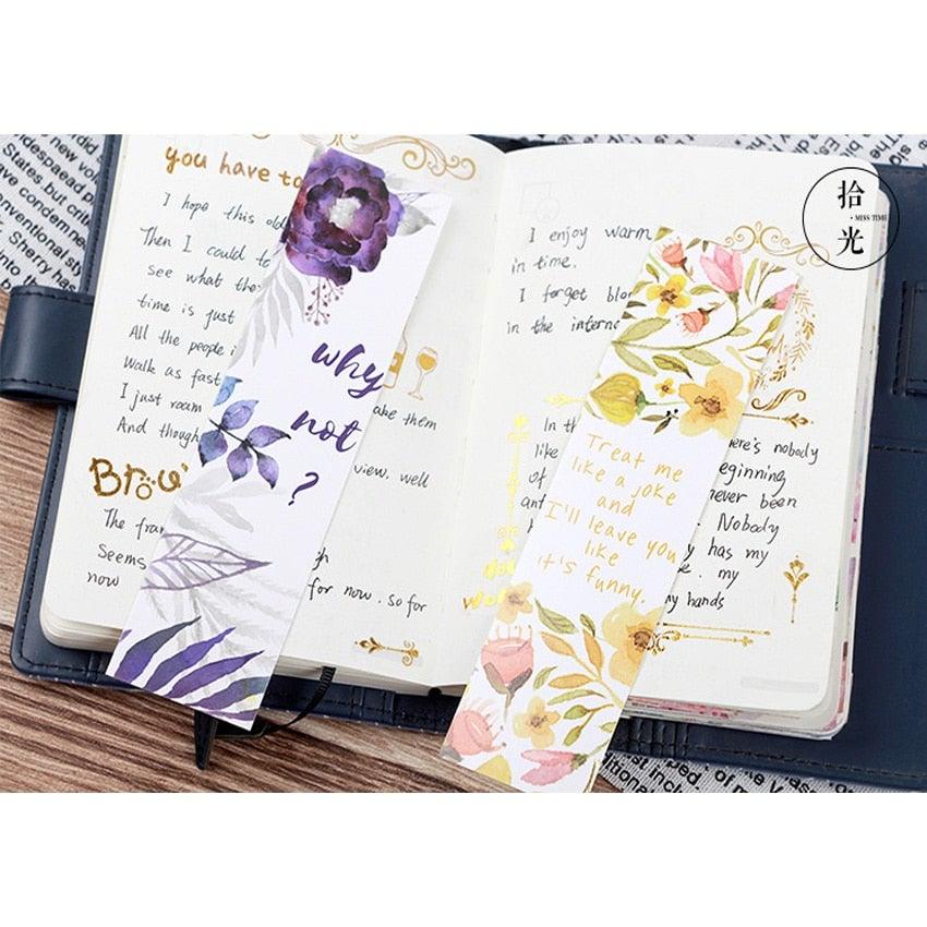 Poetic Flower Boxed Paper Art Small Fresh Bookmarks Stationery School Supplies Kids Gift Bookmarks Positive Page Marker For School Office Students Bookworm Presents Stevvex