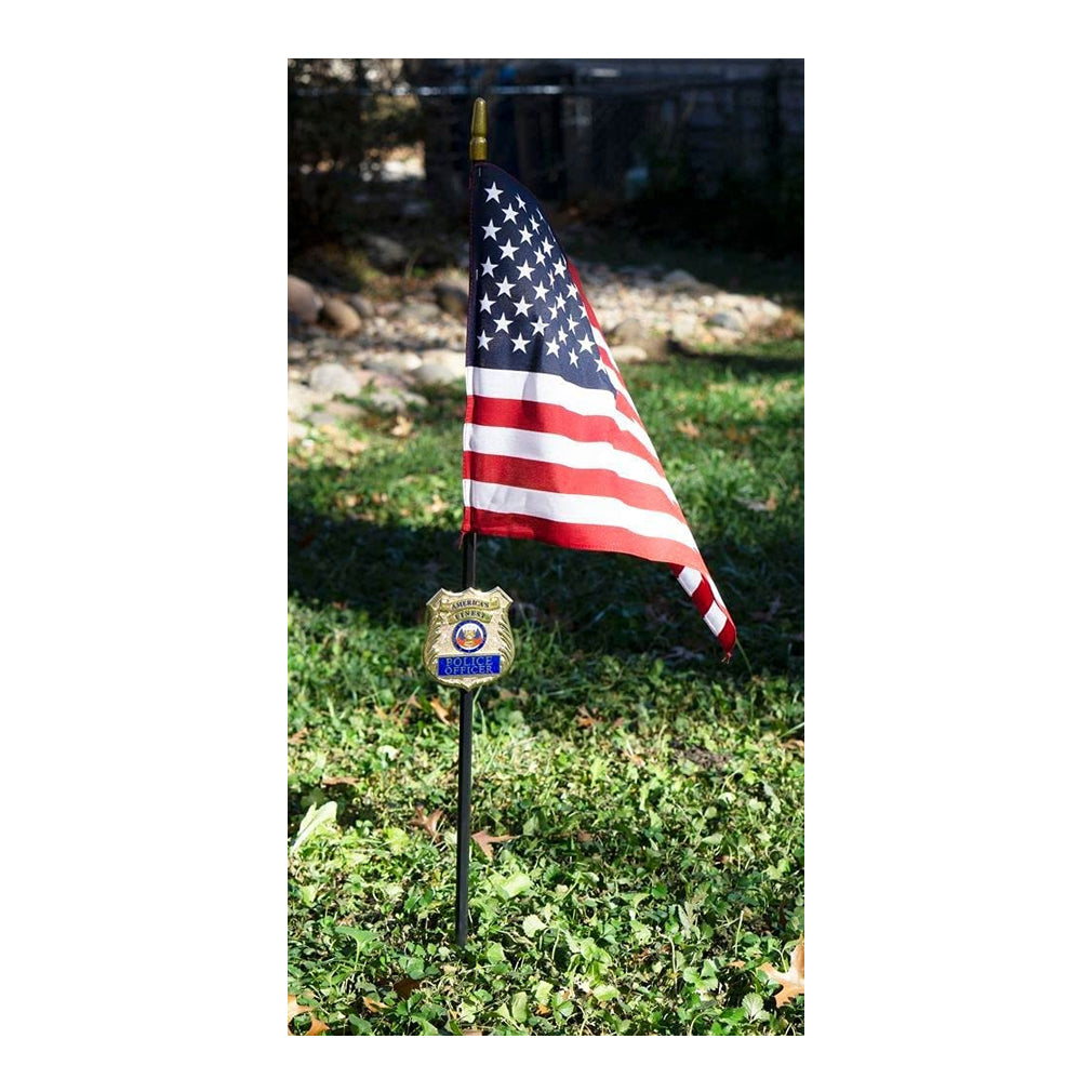 Police Officer Veteran Grave Marker With 30 Inch Tall American Cemetery Flag, Police Remembrance. The Military Gift Store