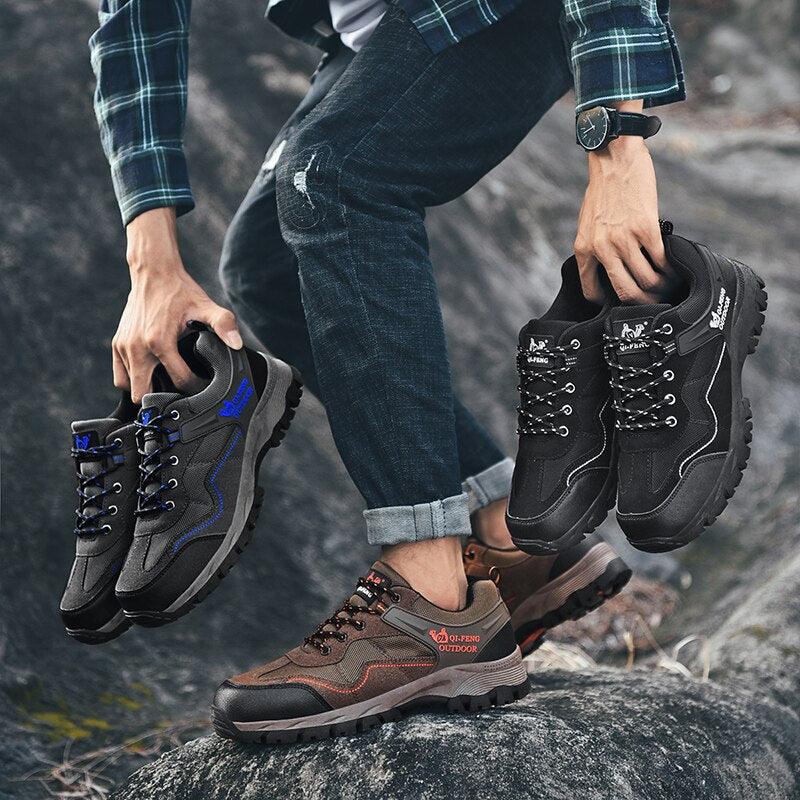 Popular Outdoor Casual Shoes Hiking Men High Quality Sneakers Mountain Climbing Work Footwear Hiking Shoes Low Cut Boots Leather Walking Shoes For Outdoor Training Casual Work Stevvex