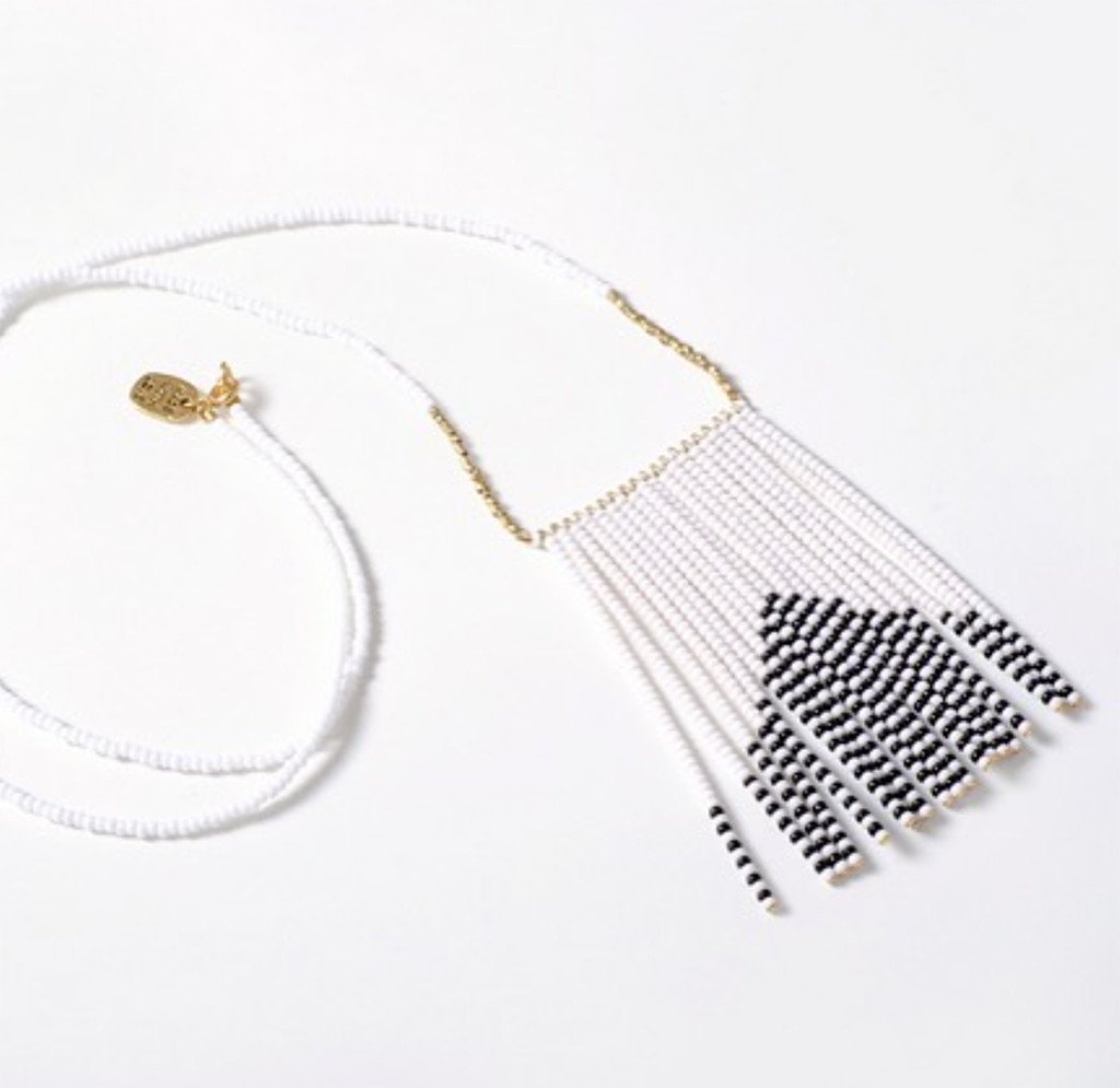 Porcupine Naibor Beaded Tassel Necklace 28in 24K Gold Glass Beads Boho BandsCo Straps