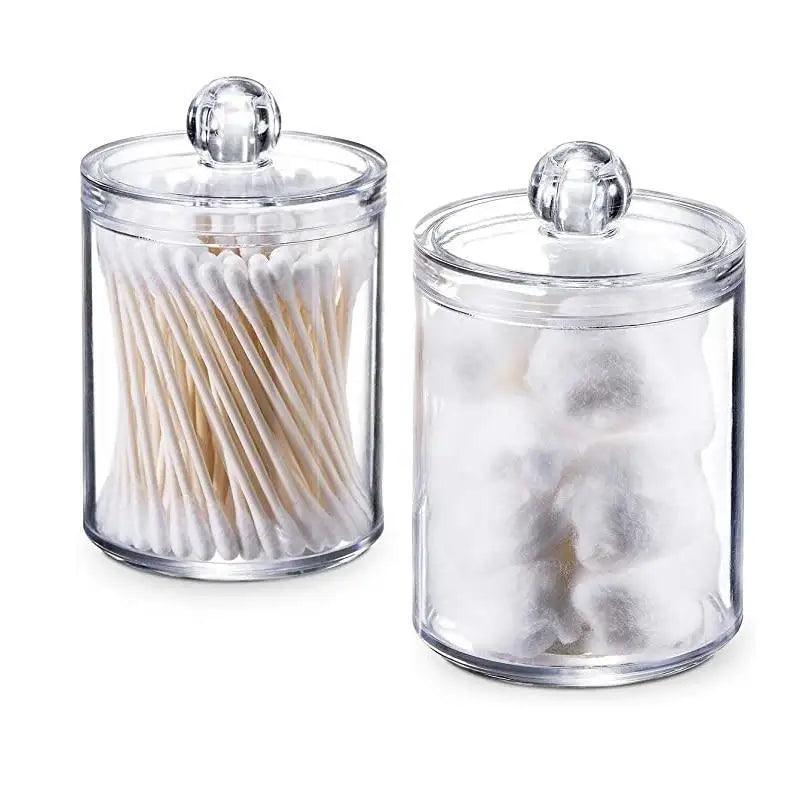 Portable 2pcs Cosmetics Storage Box Makeup Organizer Bathroom Jar Cotton Swab Cotton Pad Jewelry Round Plastic Box Storage Container Stevvex