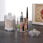 Portable 2pcs Cosmetics Storage Box Makeup Organizer Bathroom Jar Cotton Swab Cotton Pad Jewelry Round Plastic Box Storage Container Stevvex