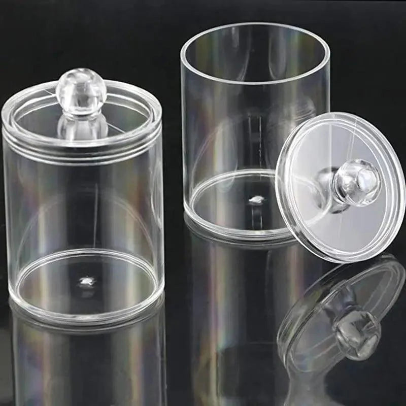 Portable 2pcs Cosmetics Storage Box Makeup Organizer Bathroom Jar Cotton Swab Cotton Pad Jewelry Round Plastic Box Storage Container Stevvex