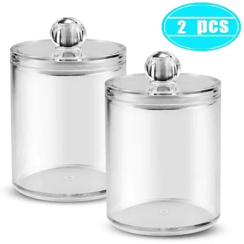 Portable 2pcs Cosmetics Storage Box Makeup Organizer Bathroom Jar Cotton Swab Cotton Pad Jewelry Round Plastic Box Storage Container Stevvex