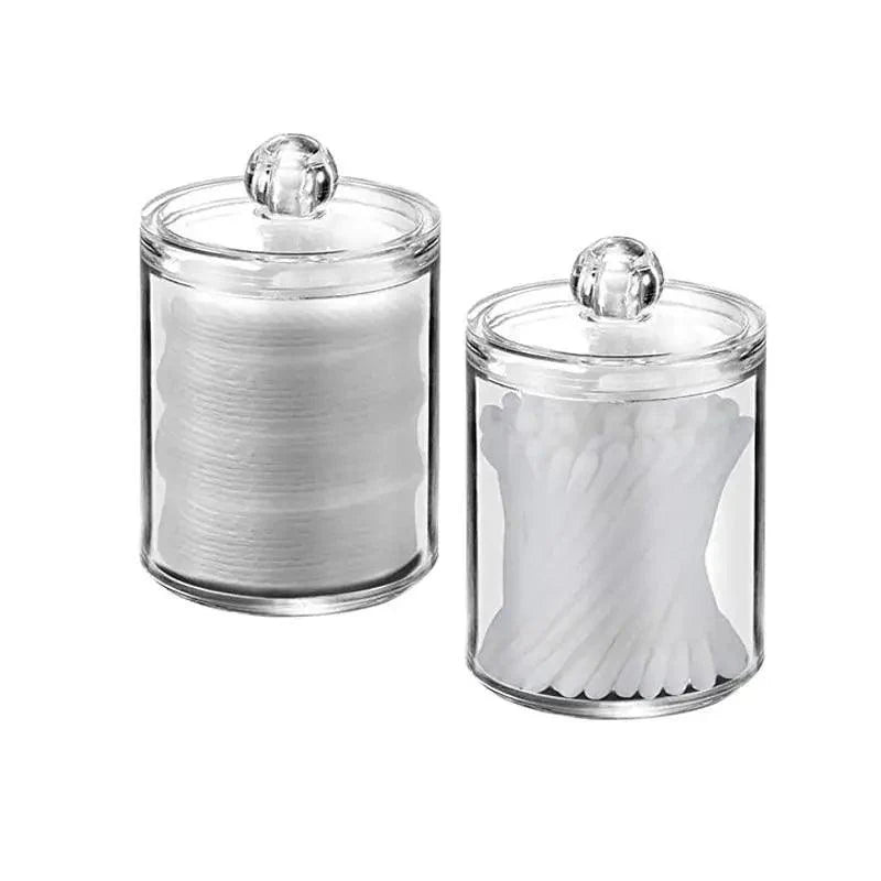 Portable 2pcs Cosmetics Storage Box Makeup Organizer Bathroom Jar Cotton Swab Cotton Pad Jewelry Round Plastic Box Storage Container Stevvex