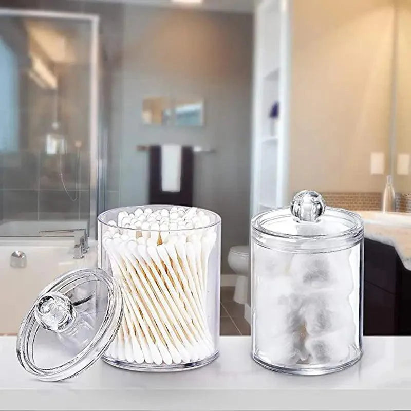 Portable 2pcs Cosmetics Storage Box Makeup Organizer Bathroom Jar Cotton Swab Cotton Pad Jewelry Round Plastic Box Storage Container Stevvex