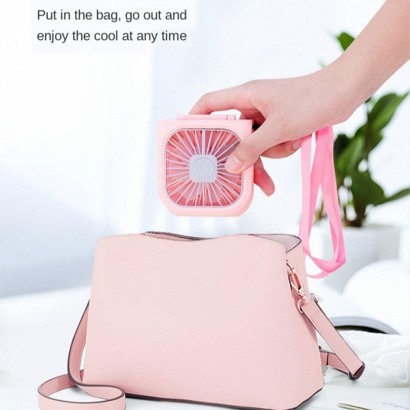 Portable Air Conditioner Hanging Neck Fan With 3000mAh Power Bank Mini Folding USB Handheld Desk Air Cooler Fan Personal Foldable USB Rechargeable Fan Operated for Home Office Outdoor Travel Stevvex