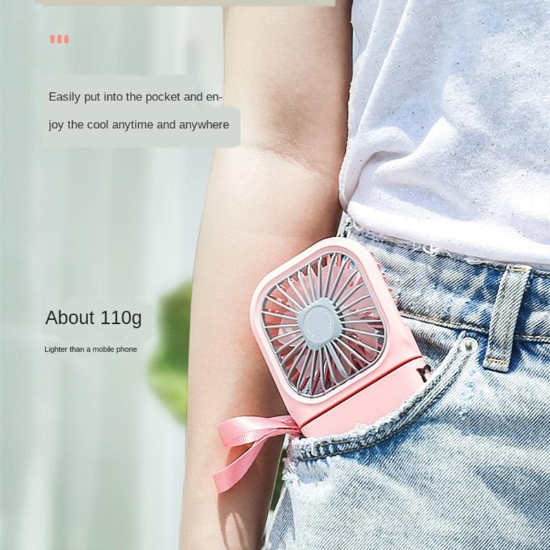Portable Air Conditioner Hanging Neck Fan With 3000mAh Power Bank Mini Folding USB Handheld Desk Air Cooler Fan Personal Foldable USB Rechargeable Fan Operated for Home Office Outdoor Travel Stevvex