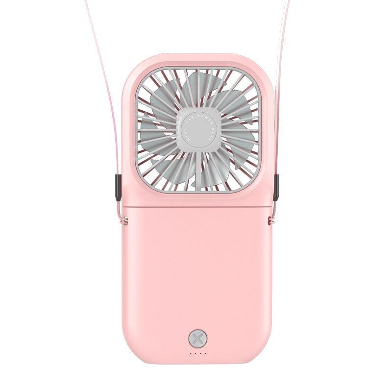 Portable Air Conditioner Hanging Neck Fan With 3000mAh Power Bank Mini Folding USB Handheld Desk Air Cooler Fan Personal Foldable USB Rechargeable Fan Operated for Home Office Outdoor Travel Stevvex