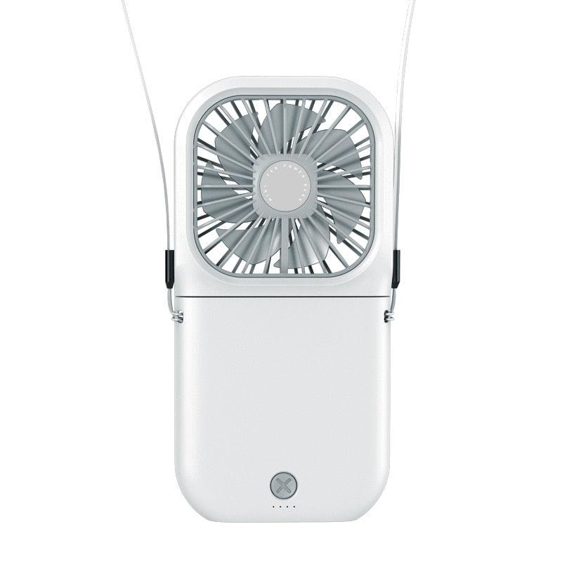 Portable Air Conditioner Hanging Neck Fan With 3000mAh Power Bank Mini Folding USB Handheld Desk Air Cooler Fan Personal Foldable USB Rechargeable Fan Operated for Home Office Outdoor Travel Stevvex
