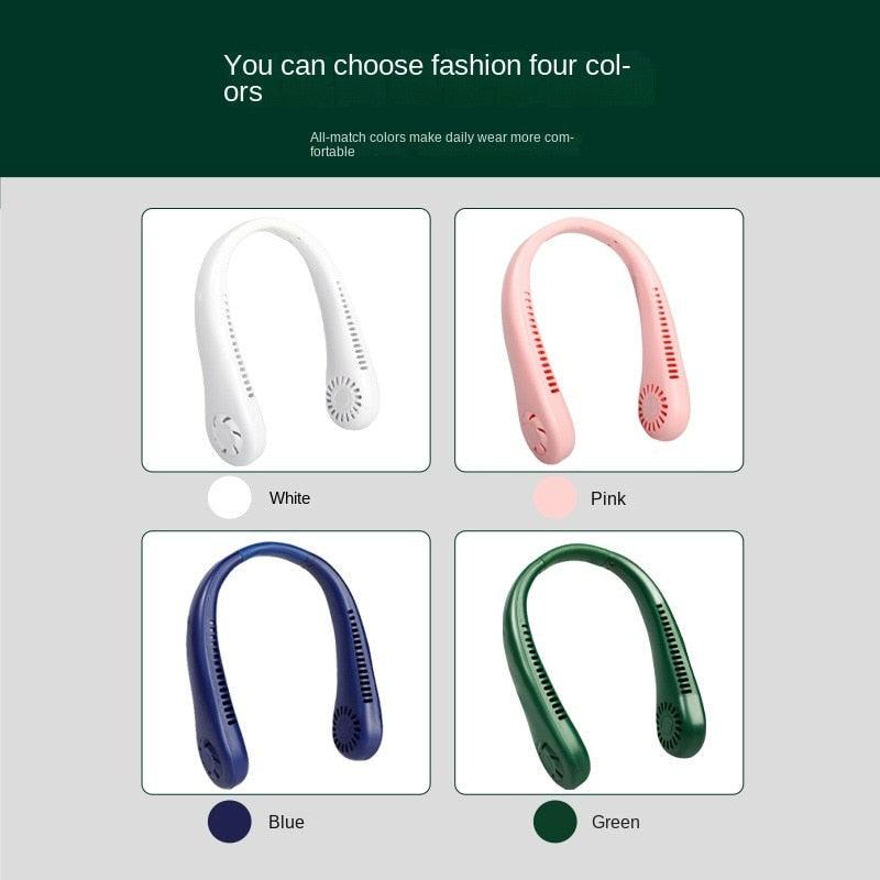 Portable Bladeless Neck Fan Adjustment Wearable Personal Cooling Fan for Traveling Upgrade 360° Neck Fan Air Outlet for Indoor Outdoor Travel Mini Hanging Fan without Blades USB Rechargeable Outdoor Fan Stevvex