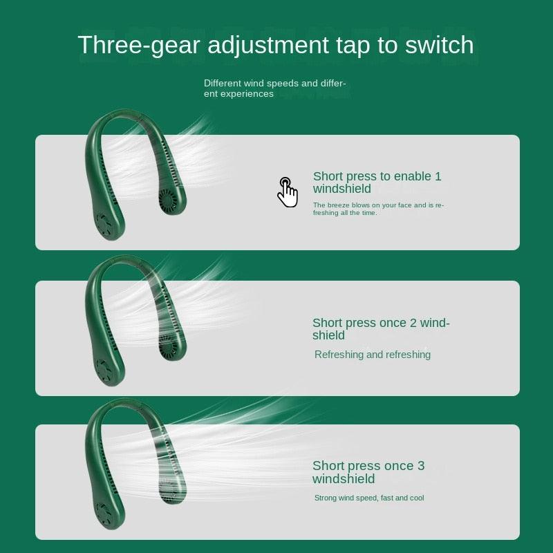 Portable Bladeless Neck Fan Adjustment Wearable Personal Cooling Fan for Traveling Upgrade 360° Neck Fan Air Outlet for Indoor Outdoor Travel Mini Hanging Fan without Blades USB Rechargeable Outdoor Fan Stevvex