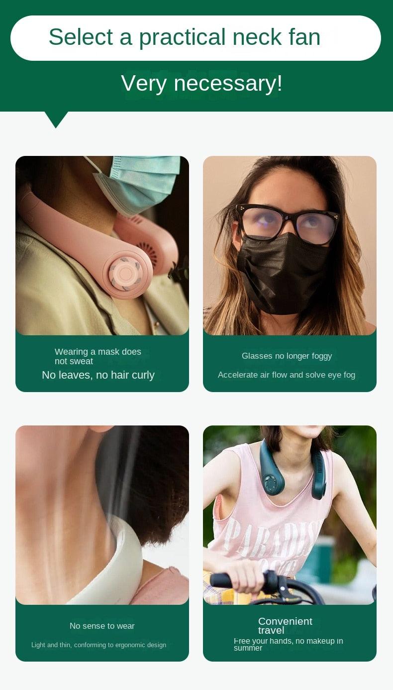 Portable Bladeless Neck Fan Adjustment Wearable Personal Cooling Fan for Traveling Upgrade 360° Neck Fan Air Outlet for Indoor Outdoor Travel Mini Hanging Fan without Blades USB Rechargeable Outdoor Fan Stevvex