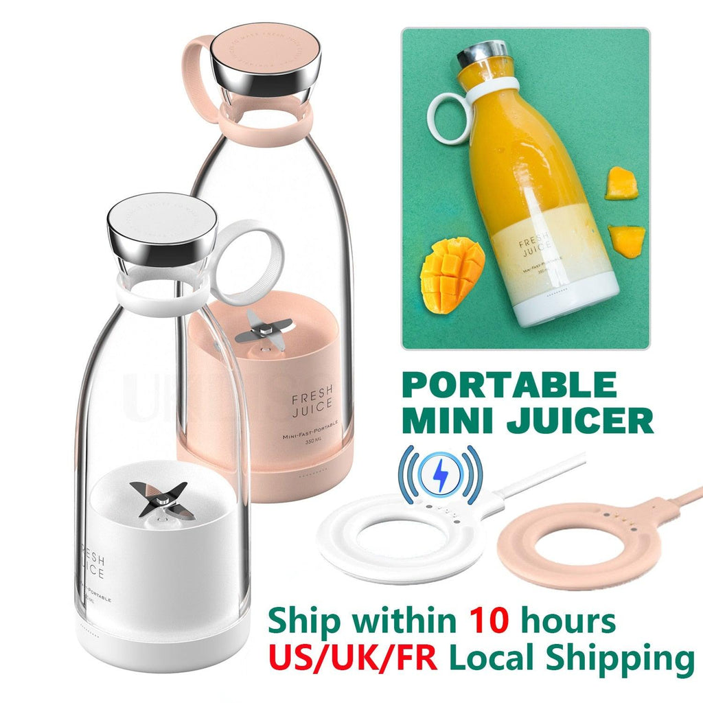 Portable Blender Juicer Bottle Mixer Electric Wireless Charge Mini Fruit Mixers Juicer Cup Blender Milkshake Juice Maker Machine Portable Mini Blender with Wireless Charging for Home, Office & Outdoor Juicer Stevvex