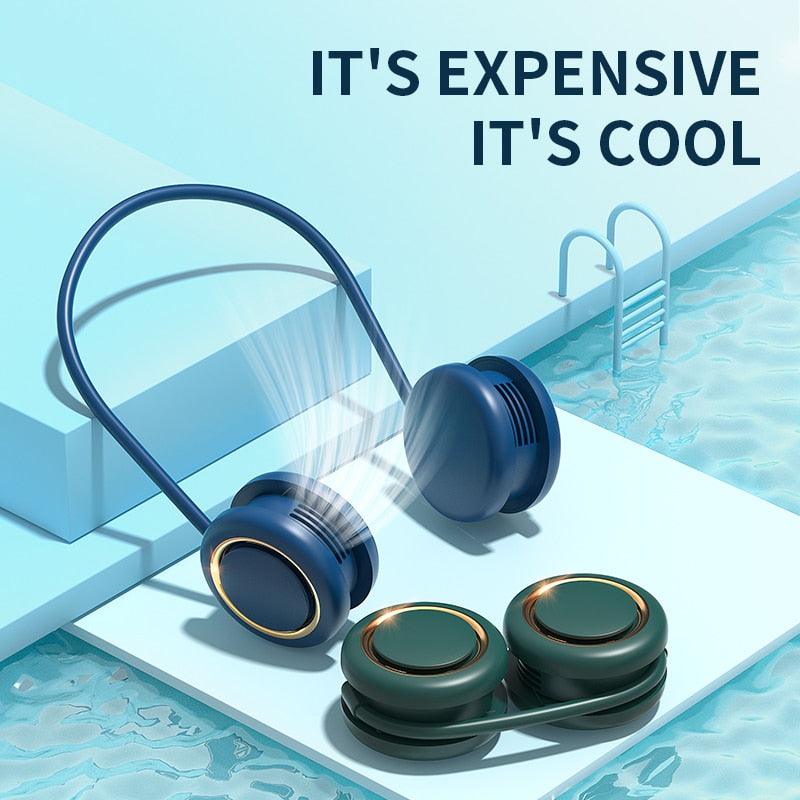 Portable Hanging Neck Fan 3-Speed Adjustable Twin Turbo USB Charge Folding Storage Silent Fans Cool Summer Work Sports Equipment Neck Hanging Cooling Fan USB Rechargeable 3 Speed Portable Bladeless Cooler Fan Stevvex