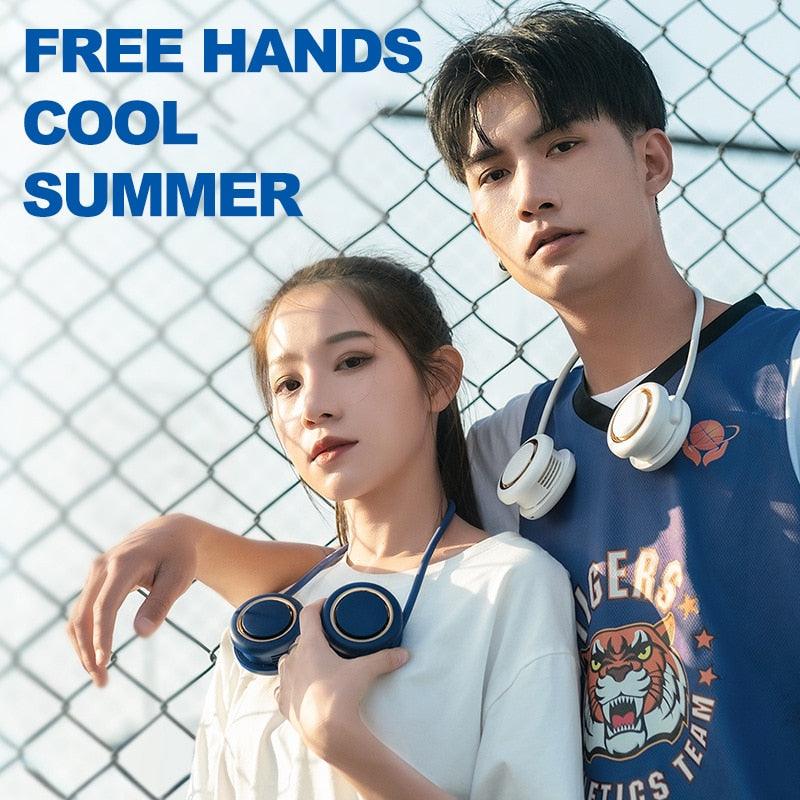 Portable Hanging Neck Fan 3-Speed Adjustable Twin Turbo USB Charge Folding Storage Silent Fans Cool Summer Work Sports Equipment Neck Hanging Cooling Fan USB Rechargeable 3 Speed Portable Bladeless Cooler Fan Stevvex