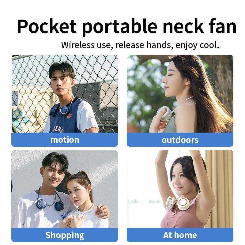 Portable Hanging Neck Fan 3-Speed Adjustable Twin Turbo USB Charge Folding Storage Silent Fans Cool Summer Work Sports Equipment Neck Hanging Cooling Fan USB Rechargeable 3 Speed Portable Bladeless Cooler Fan Stevvex