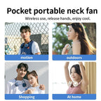 Portable Hanging Neck Fan 3-Speed Adjustable Twin Turbo USB Charge Folding Storage Silent Fans Cool Summer Work Sports Equipment Neck Hanging Cooling Fan USB Rechargeable 3 Speed Portable Bladeless Cooler Fan Stevvex