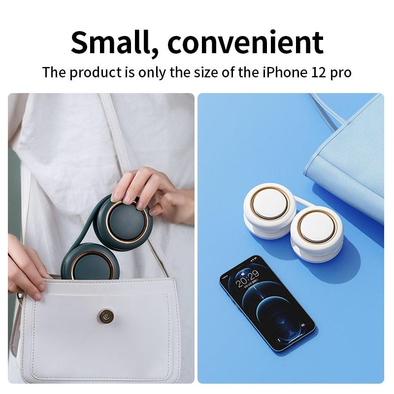 Portable Hanging Neck Fan 3-Speed Adjustable Twin Turbo USB Charge Folding Storage Silent Fans Cool Summer Work Sports Equipment Neck Hanging Cooling Fan USB Rechargeable 3 Speed Portable Bladeless Cooler Fan Stevvex