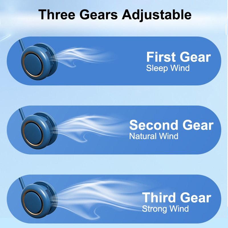 Portable Hanging Neck Fan 3-Speed Adjustable Twin Turbo USB Charge Folding Storage Silent Fans Cool Summer Work Sports Equipment Neck Hanging Cooling Fan USB Rechargeable 3 Speed Portable Bladeless Cooler Fan Stevvex