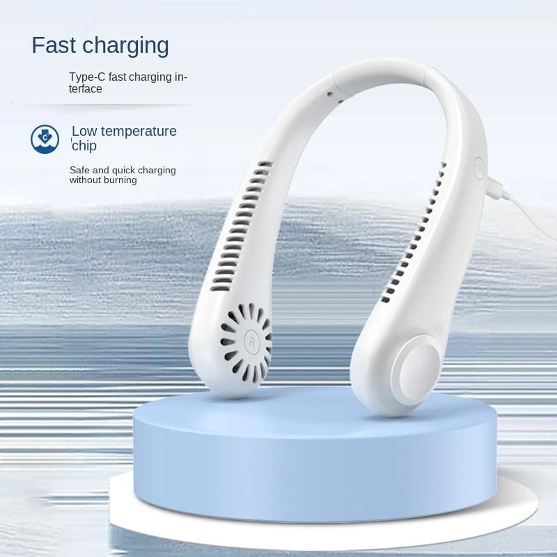 Portable Headphone Design Mini Neck Fan 3 Speeds Hands Free Bladeless Fan Neck Fan Portable Bladeless Fan 5000mAh Battery Rechargeable Personal Fan 3 Speed Adjustable Hands Free Wearable Fan for Travel Stevvex