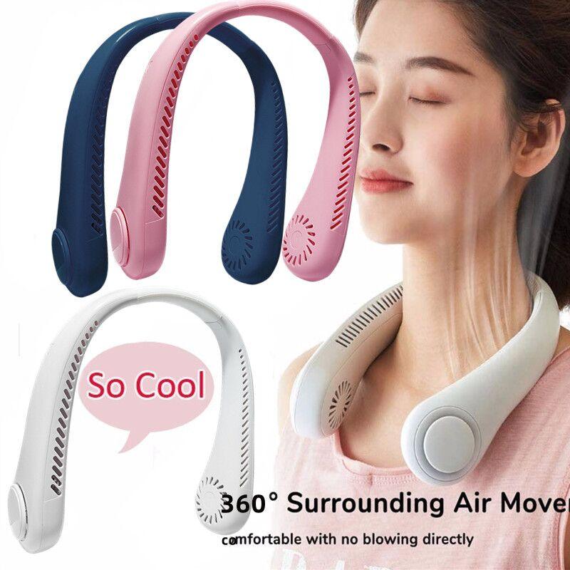 Portable Neck Fan USB Rechargeable Bladeless Fan Mini Electric Ventilator Silent Neckband Wearable Cooling for Sports Wearable Necklace Fan with 3 Speeds for Home Office Travel Outdoor Sports Stevvex