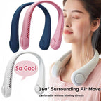 Portable Neck Fan USB Rechargeable Bladeless Fan Mini Electric Ventilator Silent Neckband Wearable Cooling for Sports Wearable Necklace Fan with 3 Speeds for Home Office Travel Outdoor Sports Stevvex
