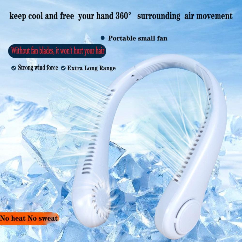 Portable Neck Fan USB Rechargeable Bladeless Fan Mini Electric Ventilator Silent Neckband Wearable Cooling for Sports Wearable Necklace Fan with 3 Speeds for Home Office Travel Outdoor Sports Stevvex