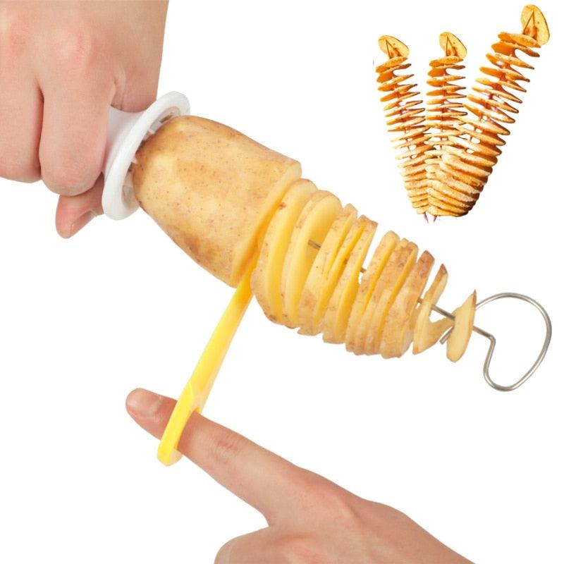 Portable Potato BBQ Skewers For Camping Chips Maker slicer Potato Spiral Cutter Barbecue Tools Kitchen Accessories Kitchen Gadget Potato Slicer Multi-Functional Hand Curler Cyclone Potato Slicer BBQ Skewer Stevvex